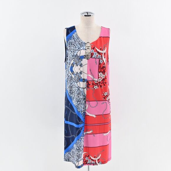 MSK Dress Size L Colorblock Baroque Mix Print Jersey Scoop Neck Sleeveless Shift - Picture 1 of 12